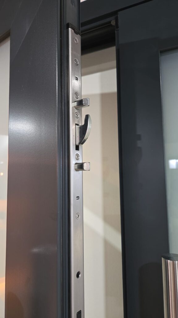 Close-up of the ALU multi-point lock on the door edge
